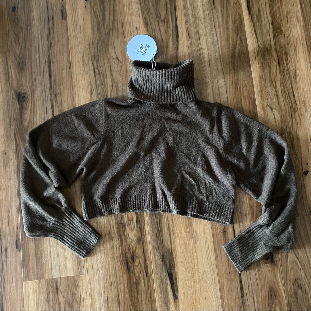 Princess Polly Zahara Brown Cropped Turtleneck Sweater